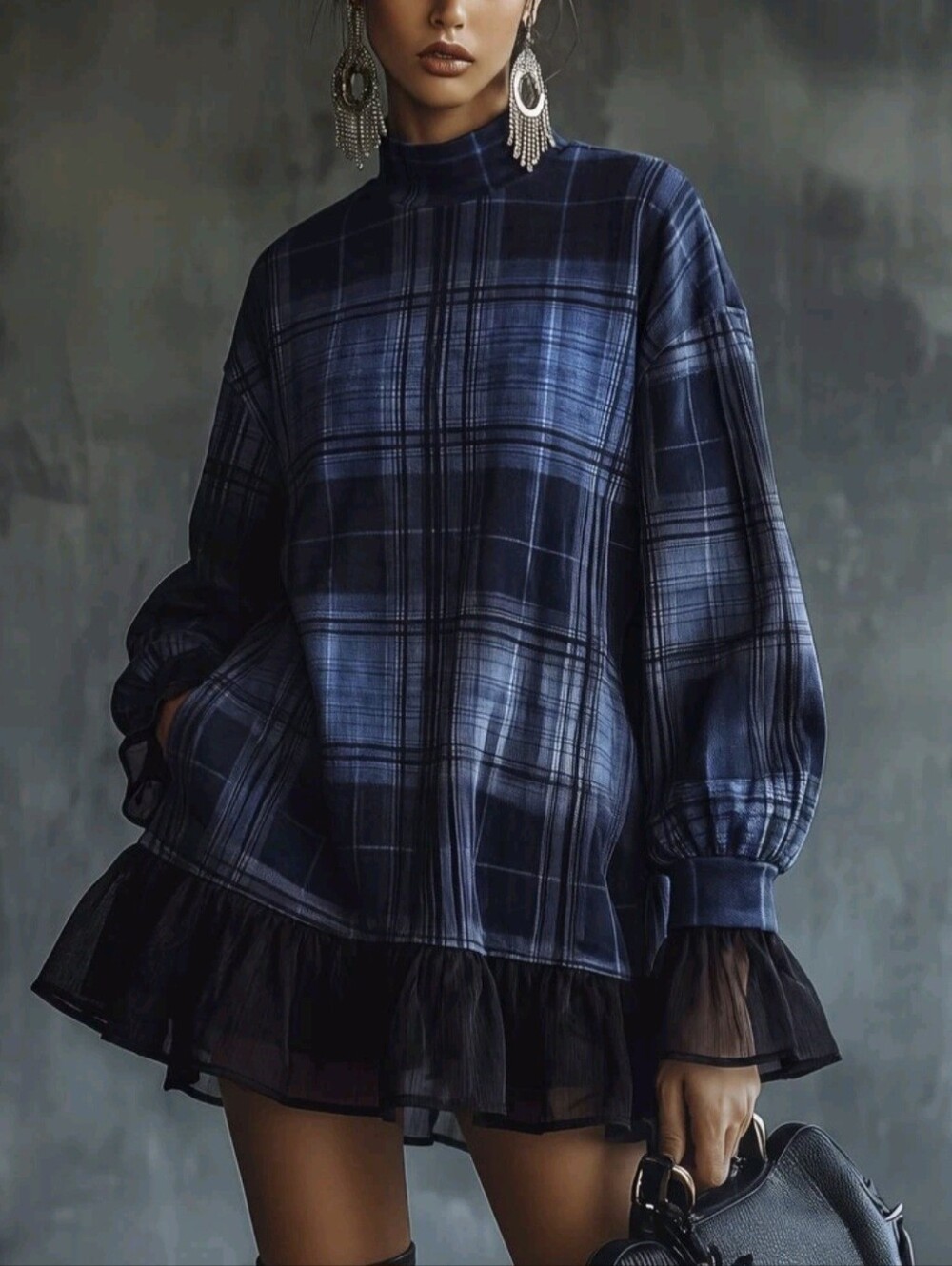 Women's Casual Mini Dress Plaid Dress Vintage Romantic